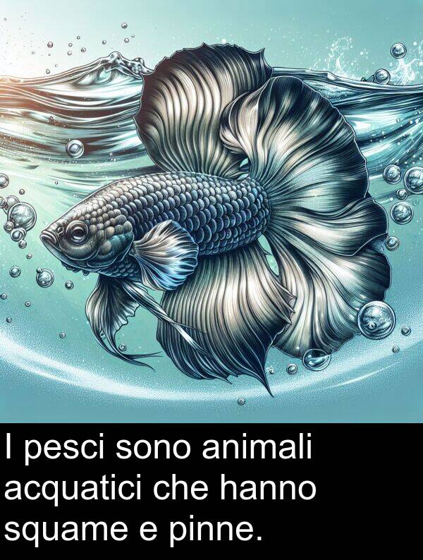 squame: I pesci sono animali acquatici che hanno squame e pinne.