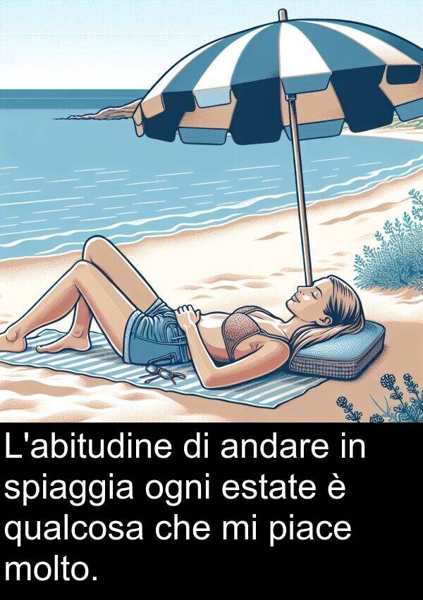 ogni: L'abitudine di andare in spiaggia ogni estate è qualcosa che mi piace molto.