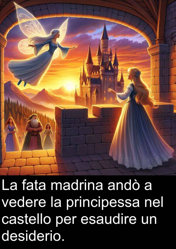 vedere: La fata madrina andò a vedere la principessa nel castello per esaudire un desiderio.
