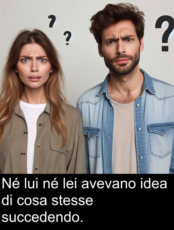 cosa: Né lui né lei avevano idea di cosa stesse succedendo.