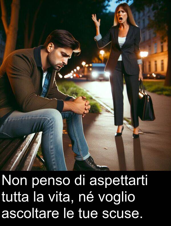 scuse: Non penso di aspettarti tutta la vita, né voglio ascoltare le tue scuse.