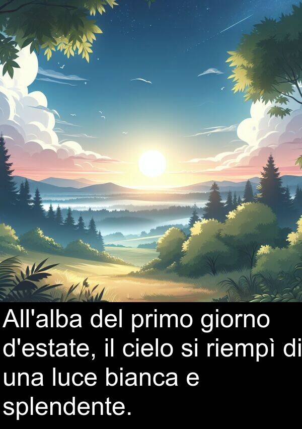bianca: All'alba del primo giorno d'estate, il cielo si riempì di una luce bianca e splendente.