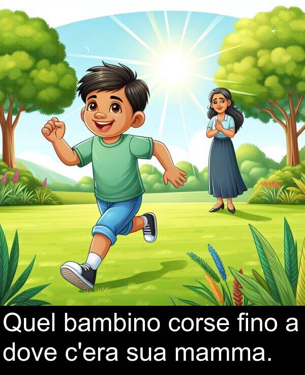 dove: Quel bambino corse fino a dove c'era sua mamma.