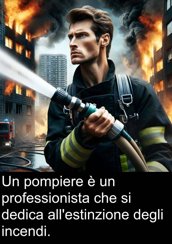degli: Un pompiere è un professionista che si dedica all'estinzione degli incendi.