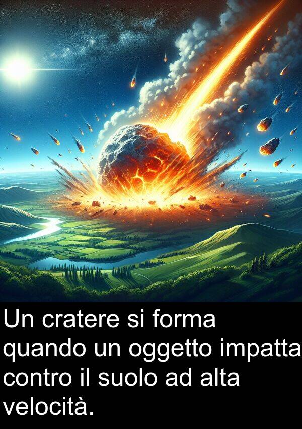 oggetto: Un cratere si forma quando un oggetto impatta contro il suolo ad alta velocità.