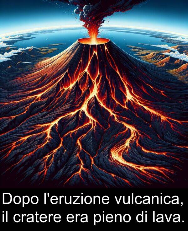 vulcanica: Dopo l'eruzione vulcanica, il cratere era pieno di lava.