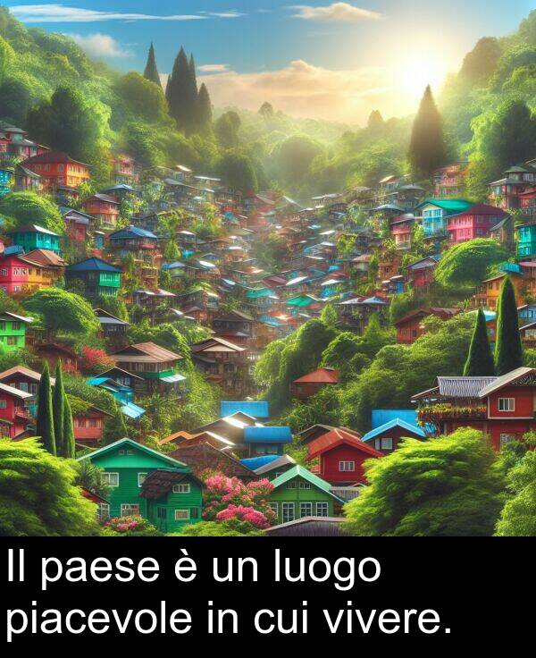 cui: Il paese è un luogo piacevole in cui vivere.