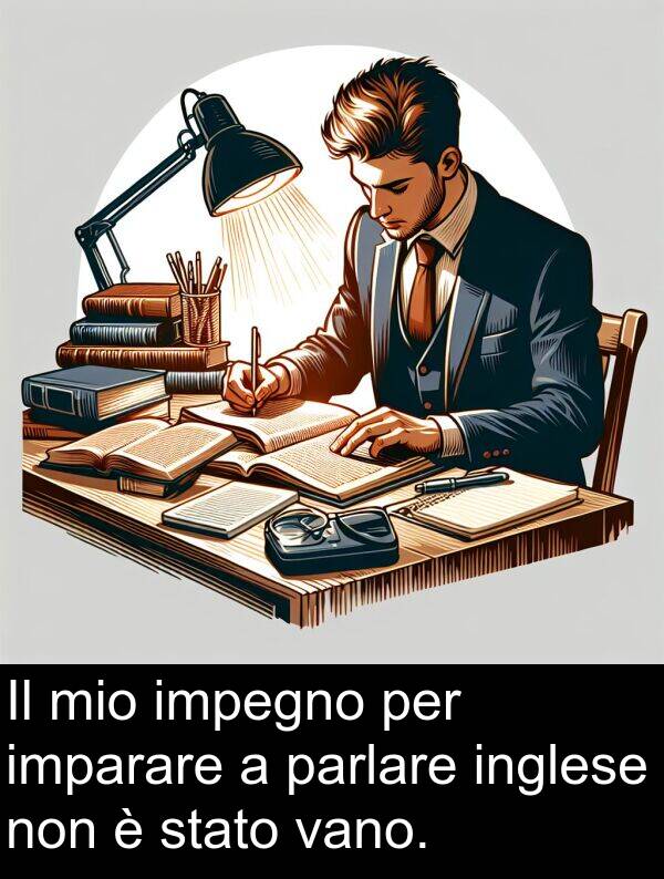vano: Il mio impegno per imparare a parlare inglese non è stato vano.