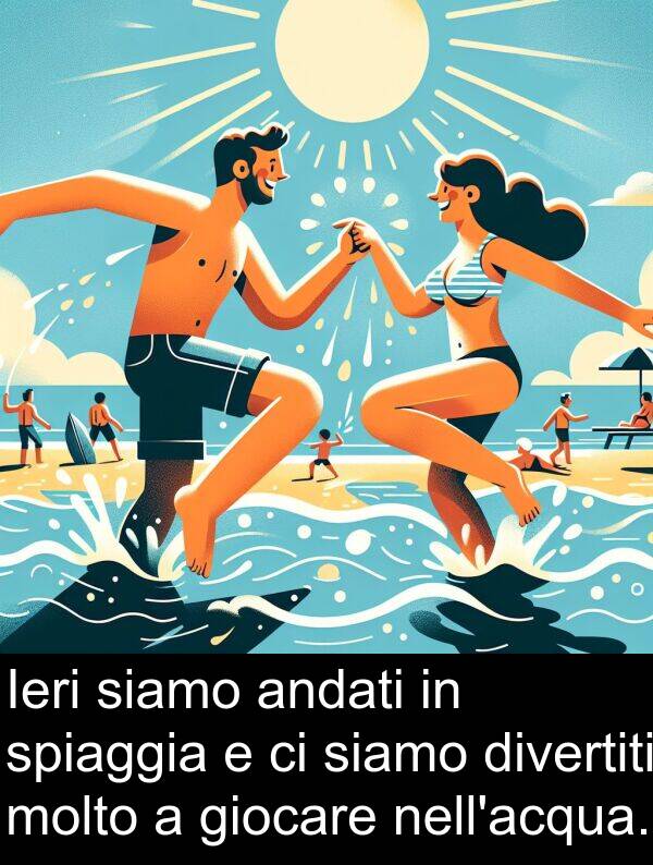 spiaggia: Ieri siamo andati in spiaggia e ci siamo divertiti molto a giocare nell'acqua.