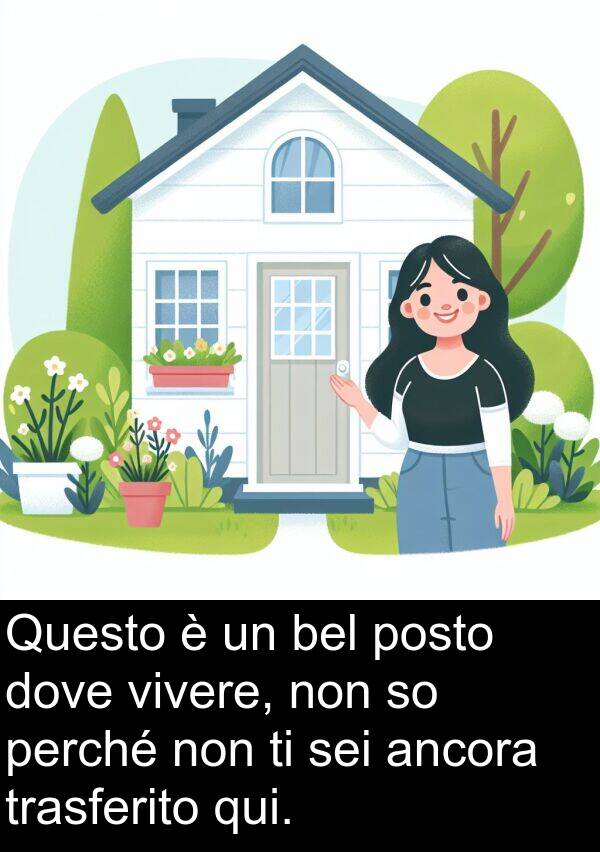bel: Questo è un bel posto dove vivere, non so perché non ti sei ancora trasferito qui.