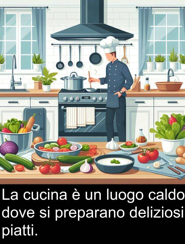 cucina: La cucina è un luogo caldo dove si preparano deliziosi piatti.