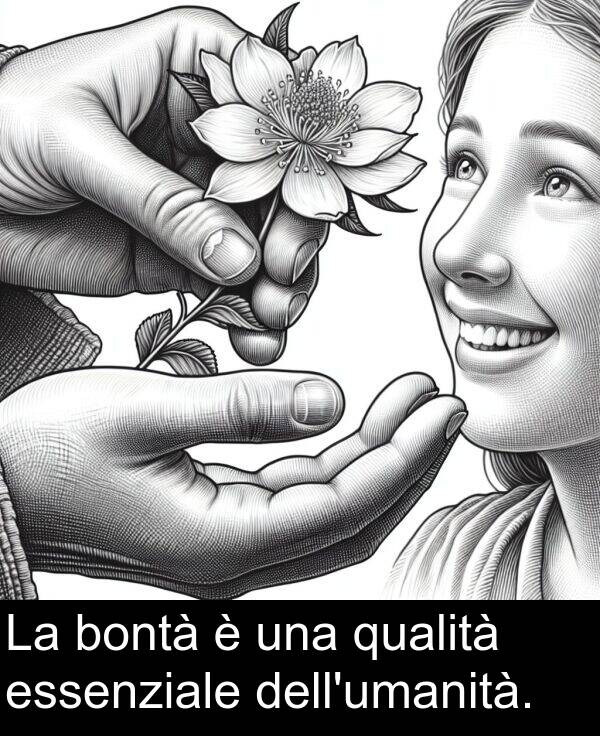 bontà: La bontà è una qualità essenziale dell'umanità.