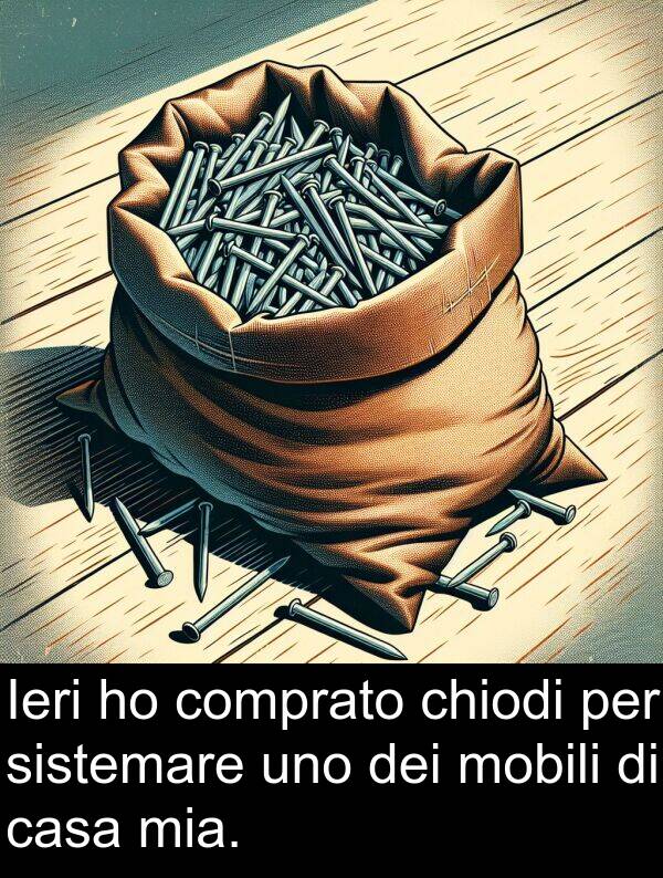 chiodi: Ieri ho comprato chiodi per sistemare uno dei mobili di casa mia.