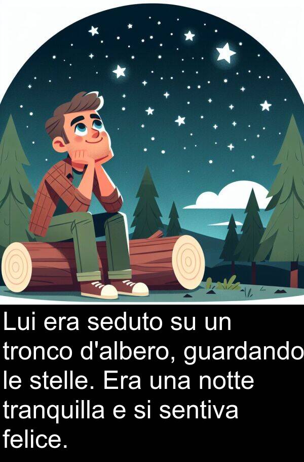 sentiva: Lui era seduto su un tronco d'albero, guardando le stelle. Era una notte tranquilla e si sentiva felice.
