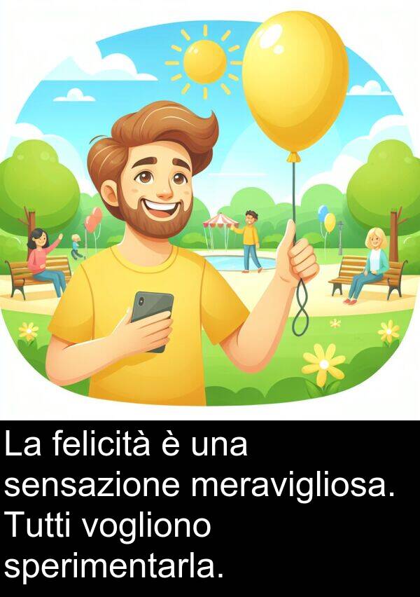 sensazione: La felicità è una sensazione meravigliosa. Tutti vogliono sperimentarla.