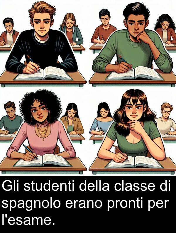 spagnolo: Gli studenti della classe di spagnolo erano pronti per l'esame.