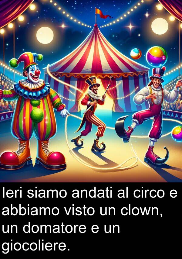 siamo: Ieri siamo andati al circo e abbiamo visto un clown, un domatore e un giocoliere.