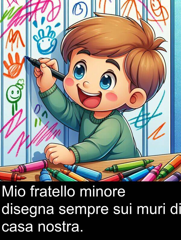 sui: Mio fratello minore disegna sempre sui muri di casa nostra.
