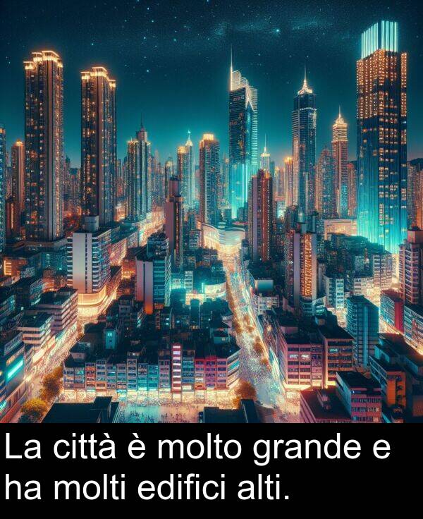 grande: La città è molto grande e ha molti edifici alti.
