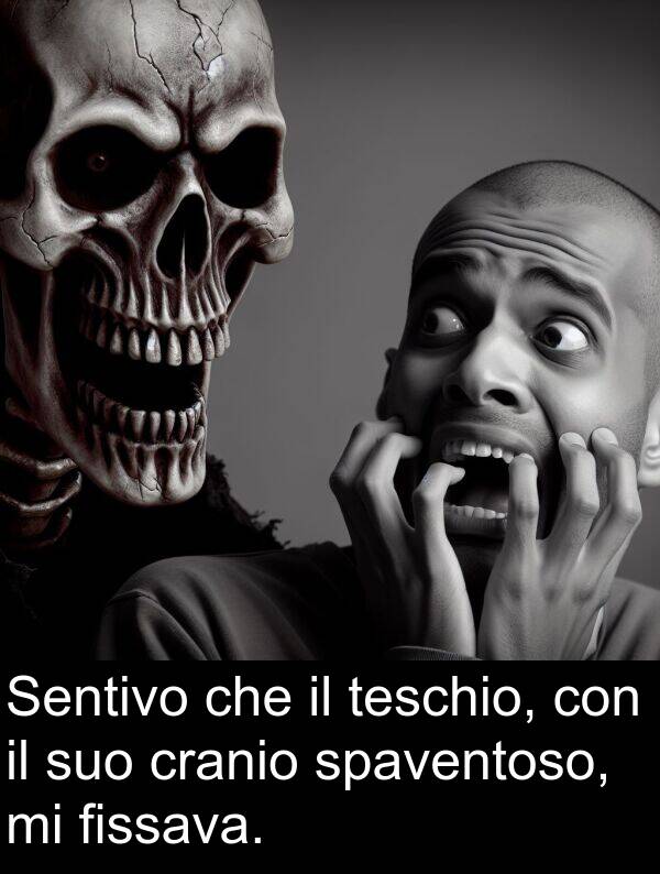 spaventoso: Sentivo che il teschio, con il suo cranio spaventoso, mi fissava.