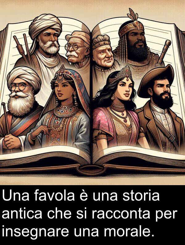 favola: Una favola è una storia antica che si racconta per insegnare una morale.