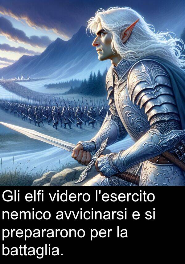 elfi: Gli elfi videro l'esercito nemico avvicinarsi e si prepararono per la battaglia.