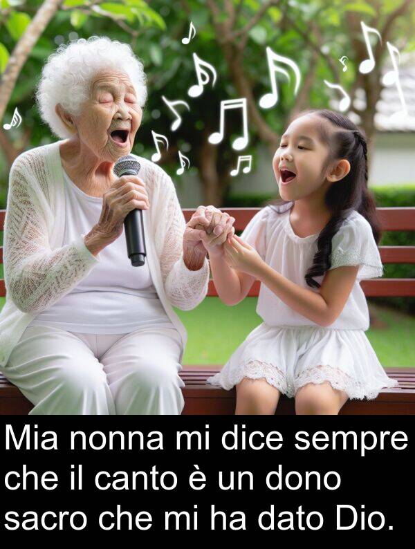 dato: Mia nonna mi dice sempre che il canto è un dono sacro che mi ha dato Dio.
