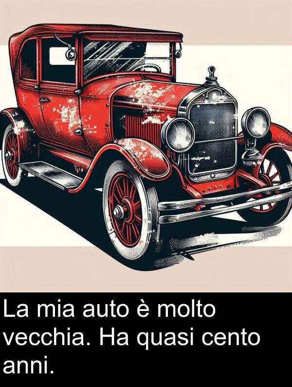 cento: La mia auto è molto vecchia. Ha quasi cento anni.