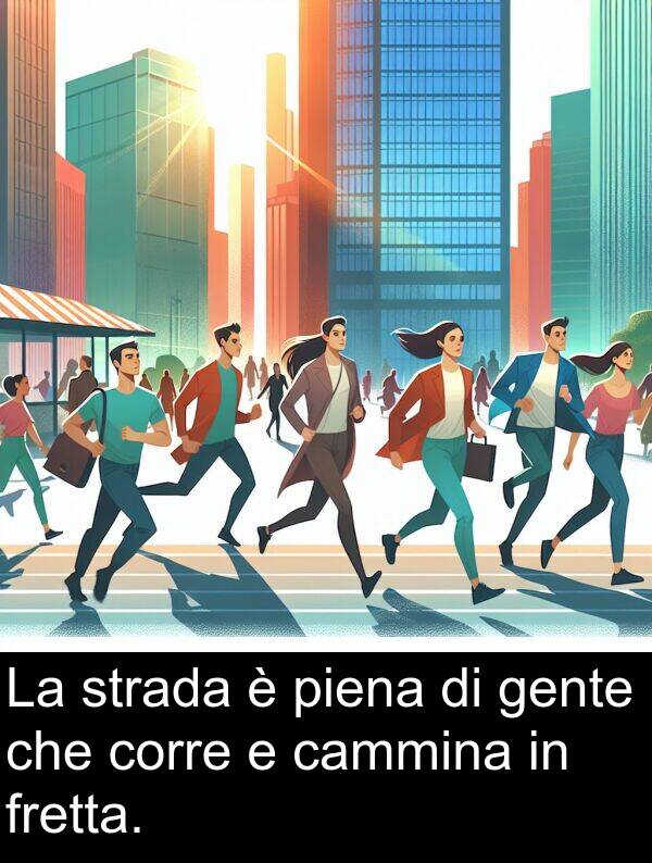 strada: La strada è piena di gente che corre e cammina in fretta.