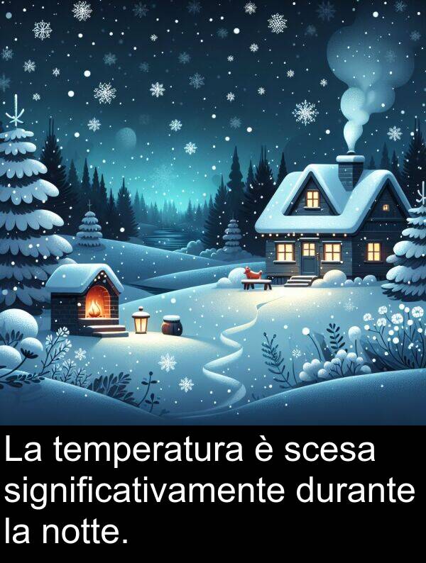 durante: La temperatura è scesa significativamente durante la notte.