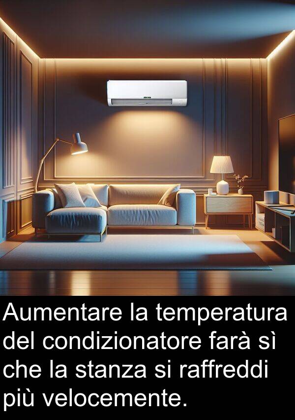 raffreddi: Aumentare la temperatura del condizionatore farà sì che la stanza si raffreddi più velocemente.