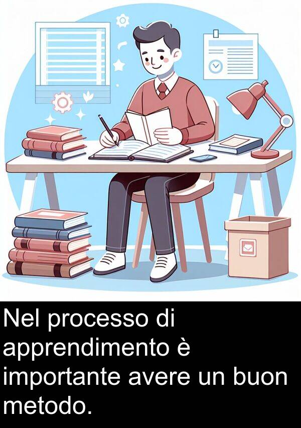 avere: Nel processo di apprendimento è importante avere un buon metodo.