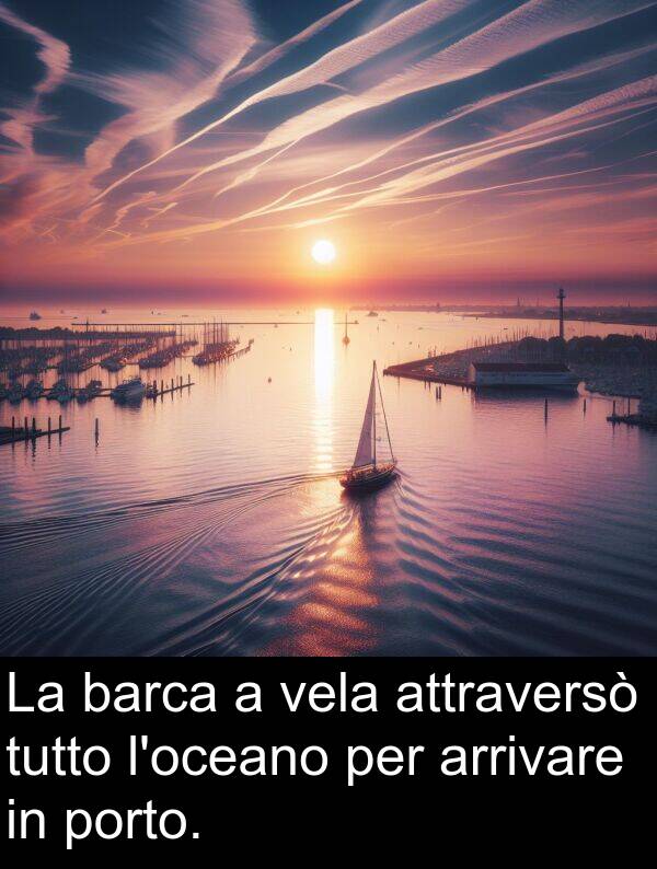 vela: La barca a vela attraversò tutto l'oceano per arrivare in porto.