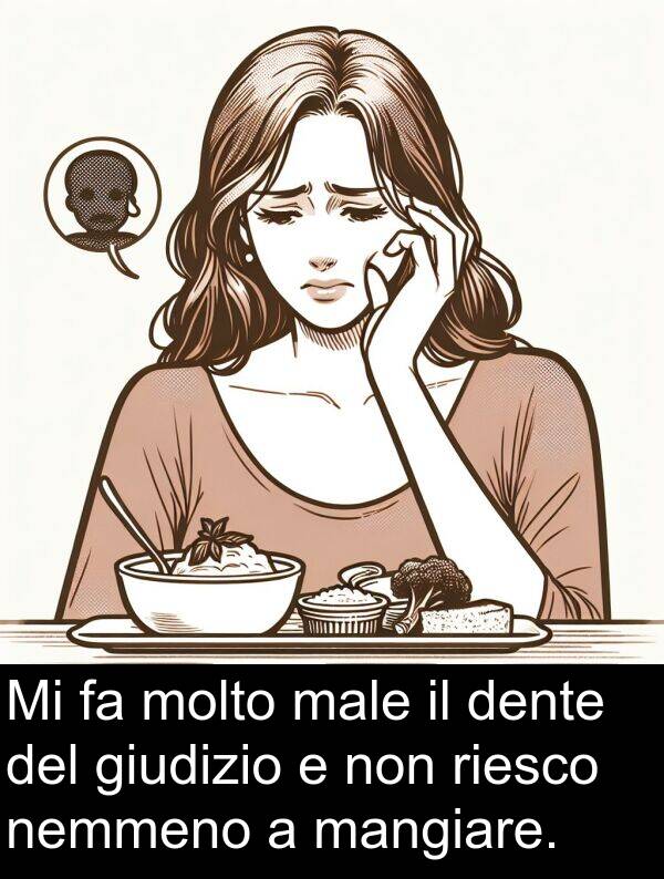 nemmeno: Mi fa molto male il dente del giudizio e non riesco nemmeno a mangiare.