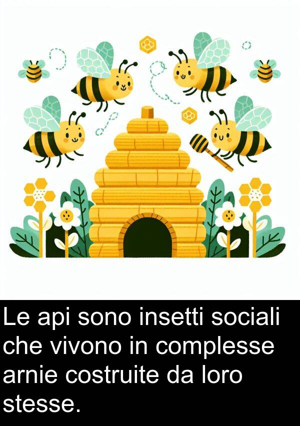 complesse: Le api sono insetti sociali che vivono in complesse arnie costruite da loro stesse.