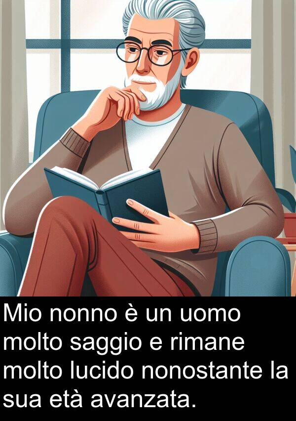 saggio: Mio nonno è un uomo molto saggio e rimane molto lucido nonostante la sua età avanzata.