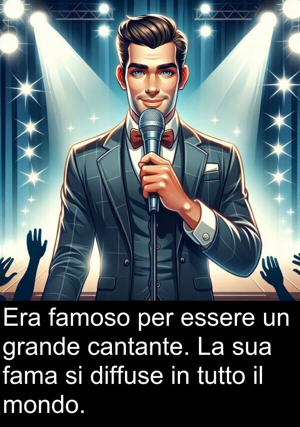 famoso: Era famoso per essere un grande cantante. La sua fama si diffuse in tutto il mondo.