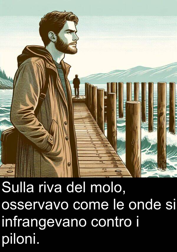 molo: Sulla riva del molo, osservavo come le onde si infrangevano contro i piloni.