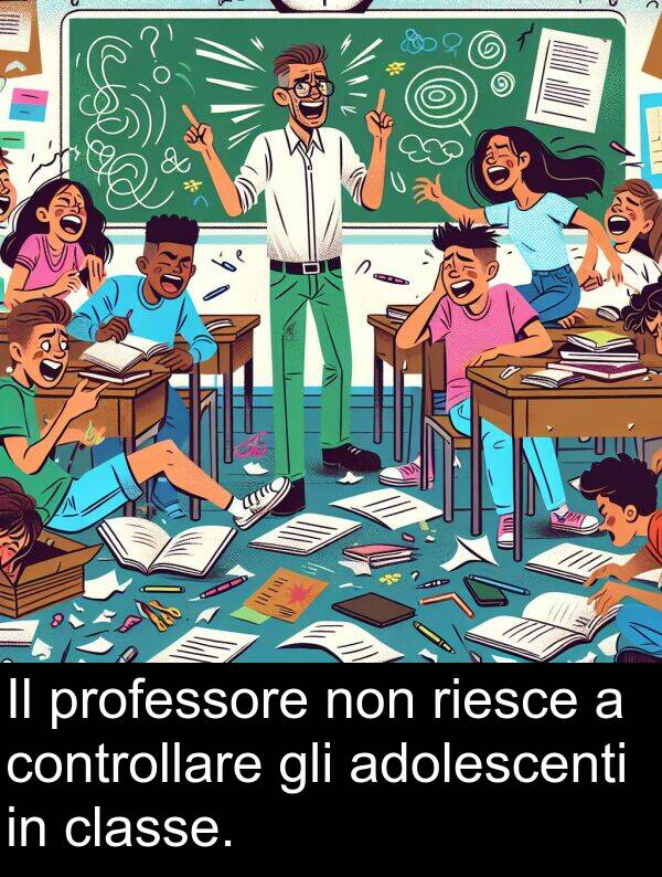 professore: Il professore non riesce a controllare gli adolescenti in classe.