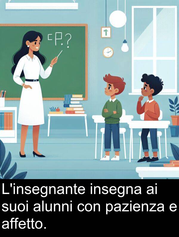 suoi: L'insegnante insegna ai suoi alunni con pazienza e affetto.