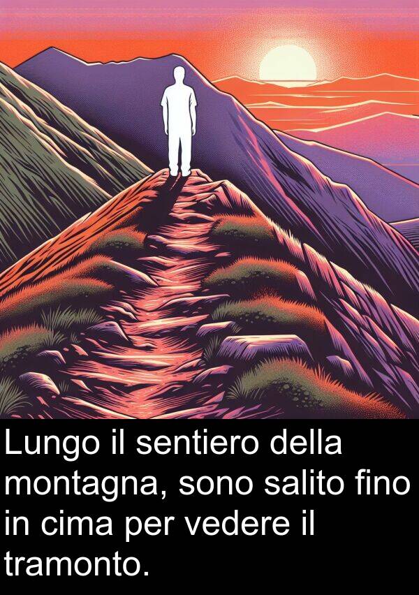salito: Lungo il sentiero della montagna, sono salito fino in cima per vedere il tramonto.