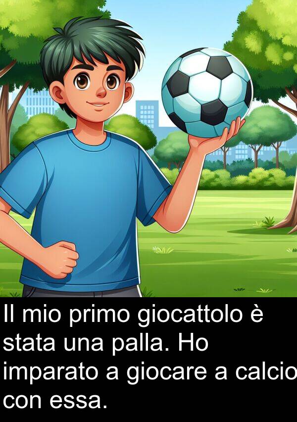 calcio: Il mio primo giocattolo è stata una palla. Ho imparato a giocare a calcio con essa.