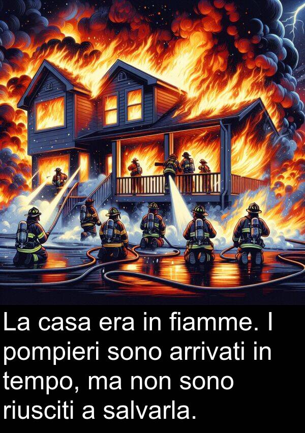 salvarla: La casa era in fiamme. I pompieri sono arrivati in tempo, ma non sono riusciti a salvarla.