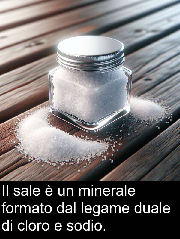 dal: Il sale è un minerale formato dal legame duale di cloro e sodio.