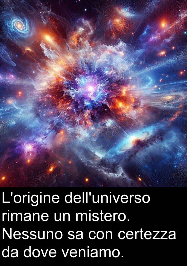 certezza: L'origine dell'universo rimane un mistero. Nessuno sa con certezza da dove veniamo.