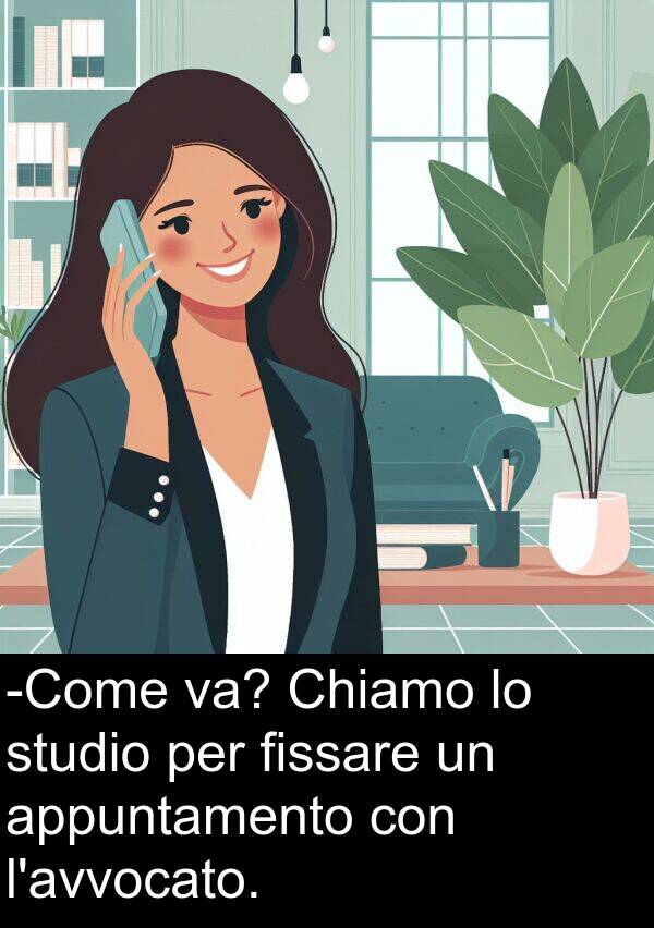 appuntamento: -Come va? Chiamo lo studio per fissare un appuntamento con l'avvocato.