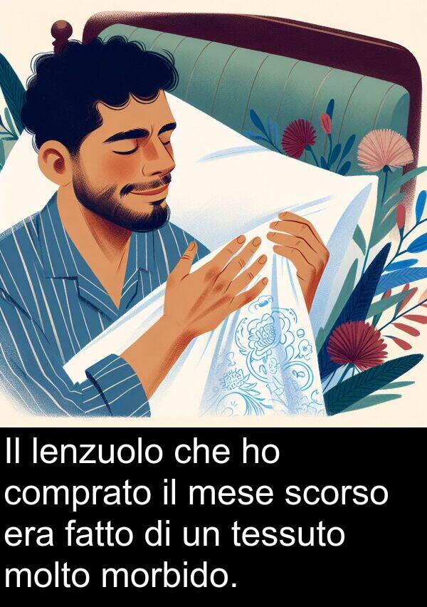 lenzuolo: Il lenzuolo che ho comprato il mese scorso era fatto di un tessuto molto morbido.