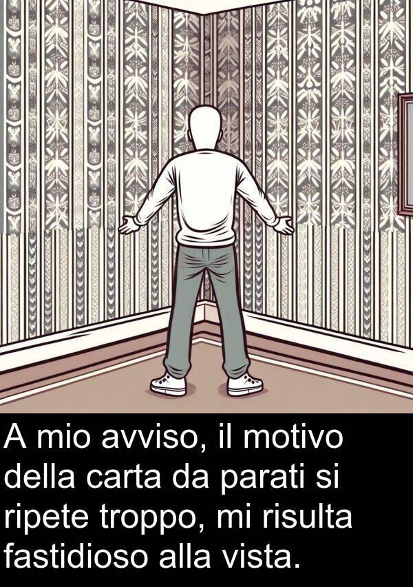 risulta: A mio avviso, il motivo della carta da parati si ripete troppo, mi risulta fastidioso alla vista.