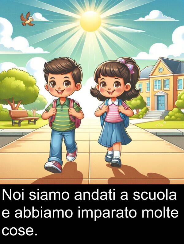 cose: Noi siamo andati a scuola e abbiamo imparato molte cose.