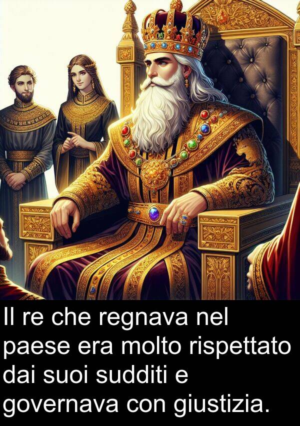 governava: Il re che regnava nel paese era molto rispettato dai suoi sudditi e governava con giustizia.
